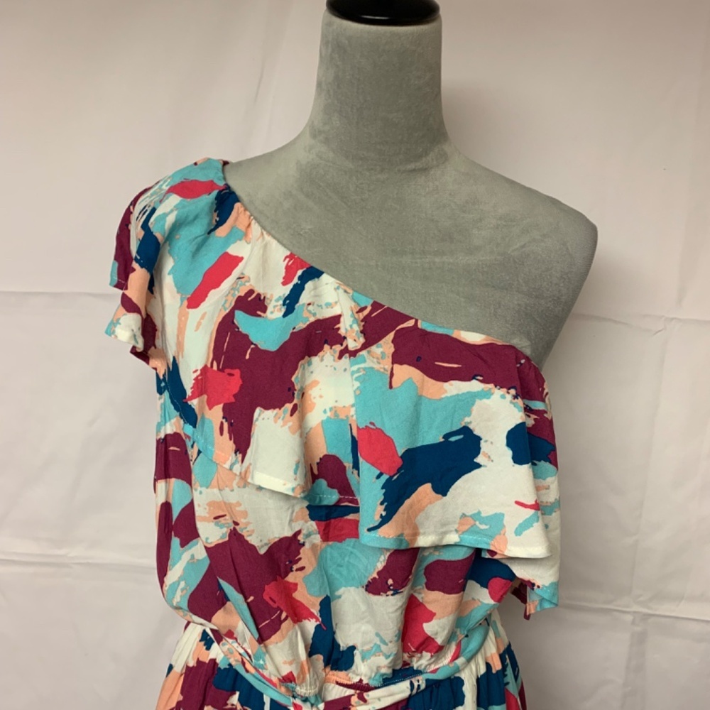 Emily wonder dress plus SZ 1X maxi one shoulder ruffle abstract print NWT - Picture 2 of 10